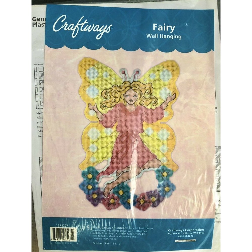 Craftways Fairy Wall Hanging Cross Stitch 12x17 Plastic Canvas‎ Kit Cotta…